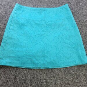 Lady Hagen Floral Embroidered Mini Skirt Size 6 Turquoise Cotton Golf Tennis